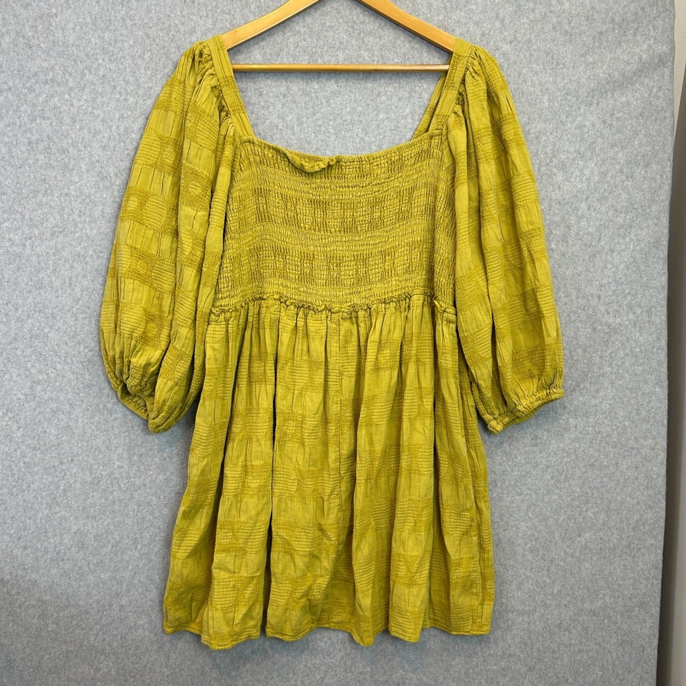 A Beautiful Soul A / L Smocked Babydoll Dress Lime Yellow Textured Cotton READ